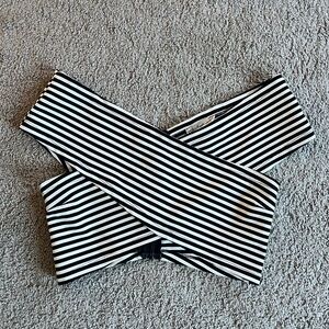 Black and White Striped Cross-Cross Crop Top